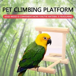 ☆Wooden Bird Mirror Interactive Play Toy W/Perch For Small Parrot Budgies - Picture 1 of 12