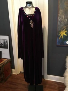 90er Anna Maxwell lila Samt Kaftan Lounge Kleid Gown Witchy Gypsy 30W - Bild 1 von 12
