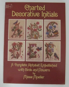 CHARTED DECORATIVE INITIALS ~ Bird & Flowers Embroidery Dover Needlework Series - Picture 1 of 5