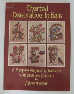 CHARTED DECORATIVE INITIALS ~ Bird & Flowers Embroidery Dover Needlework Series  - Image 1 of 4
