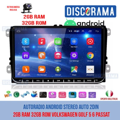 AUTORADIO ANDROID STEREO AUTO 2DIN 2GB RAM 32GB ROM VOLKSWAGEN GOLF 5 6 PASSAT - Immagine 1 di 4