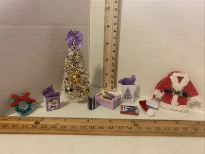 Dollhouse Miniature 1:12 Christmas Tree With Toys Cradle Doll Santa Coat Hat Lot - Image 1 of 4
