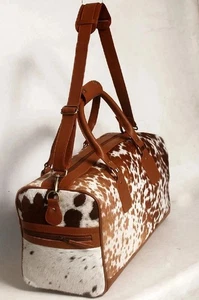 Bolso de Lona de Piel de Vaca Real - Bolso de Viaje de Fin de Semana de Cuero Pelo - Hecho a Mano Unisex - Imagen 1 de 5