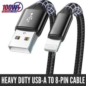 Heavy Duty Braided Long USB Fast Charger Cable For iPhone 14 Pro Max 13 12 11 XS - Picture 1 of 10