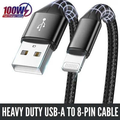 Heavy Duty Braided Long USB Fast Charger Cable For iPhone 14 Pro Max 13 12 11 XS - Image 1 of 4