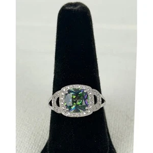 Mystischer Topas 925 Sterling Silber Ring Kissenschliff Regenbogen Heiligenschein - Bild 1 von 8