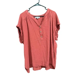 Rose + Olive Tunic Top Blouse Ruched Sleeve Casual Button Front 2X - Picture 1 of 10