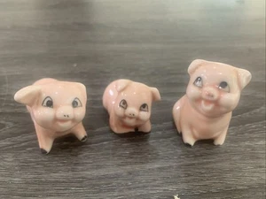 Juego de 3 estatuillas de cerdo rosa vintage - Imagen 1 de 14