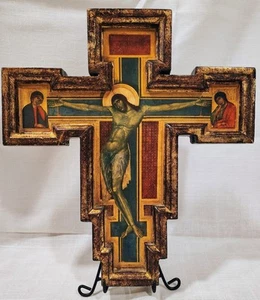 Crucifijo de pared estilo icono hoja de oro de Italia 13" X 11 3/4" - Imagen 1 de 9