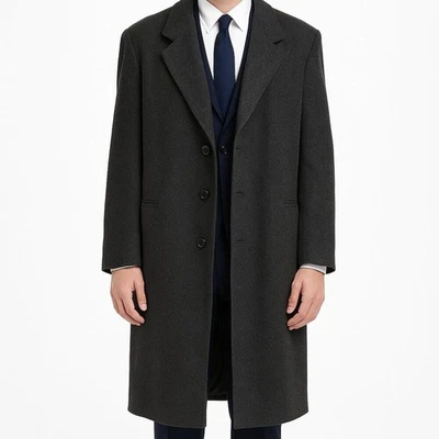 PARA HOMBRES Abrigo de lana cachemir guisante largo gris Grande ITALIA invierno clásico business corp Foto 1 de 4
