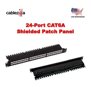 Panneau de brassage blindé 24 ports CAT6A 1U 19" Ethernet gestion câble montage en rack - Photo 1/6