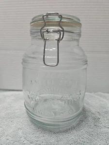 Cracker Barrel 1.5 Quart Clear Glass Jar w/Hinged Lid EUC 9” - Picture 1 of 10