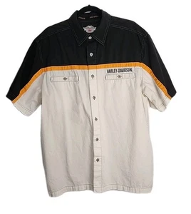 Harley Davidson Herren XL 100% Baumwolle weiß/schwarz Kurzarm Button Down Arbeitshemd - Bild 1 von 13