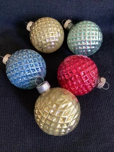 5 Vintage Shiny Brite Mercury Glass Diamond Bumpy/Waffle Ornaments - Picture 1 of 3