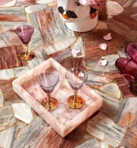 12"x7" Natural Rose Quartz Agate Food Serving Tray Handmade Mosaic Art Gifts - Picture 1 of 3