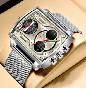 LIGE FOXBOX Men Watch Quartz Week LDE Luminous 3ATM Waterproof Square Wristwatch - Picture 1 of 8