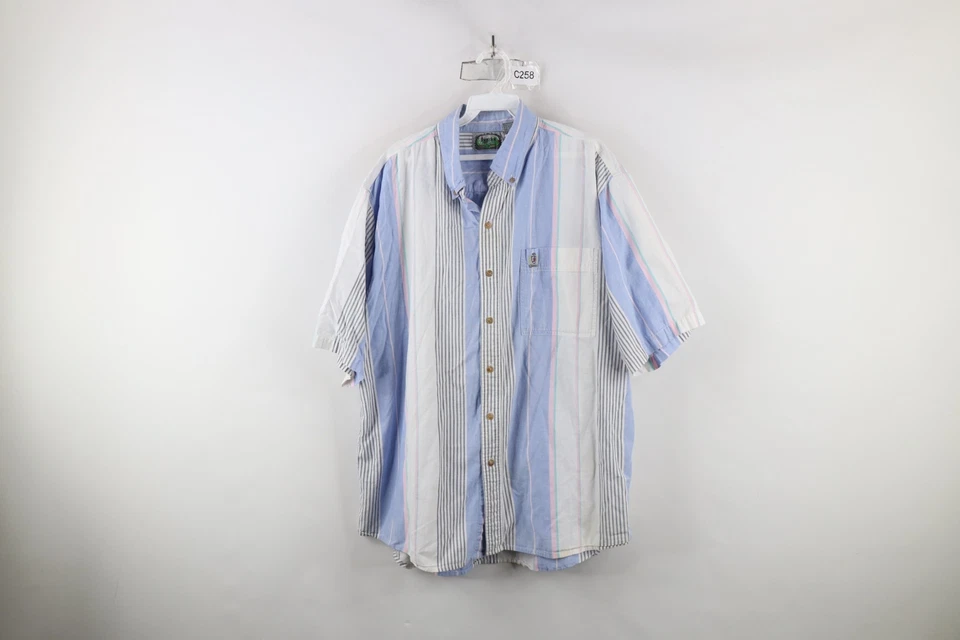 Vtg 90s Streetwear Mens XL Striped Color Block Short Sleeve Button Down Shirt - Image 1 of 4