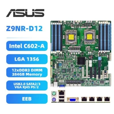 ASUS Z9NR-D12 Motherboard EEB Intel C602 Dual LGA1356 DDR3 SATA2/3 VGA RJ45+I/O - Image 1 of 4