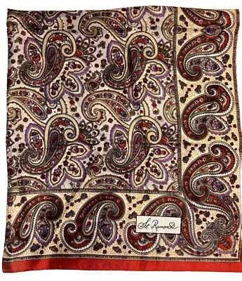 BUFANDA VINTAGE DE PAISLEY ST. RAMONSE ROJO PÚRPURA TONOS DORADOS CUADRADA 26 PULGADAS Foto 1 de 4