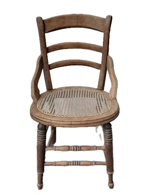 Antique/Vintage Oval Cane Seat Chair Solid Mahogany Hip Rest Carved Front Legs - Image 1 of 4