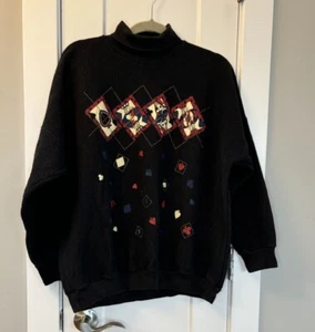 Sloppy Joes Women Sweatshirt Uni Sz Black Cards Queen Long Sleeve Vintage - Picture 1 of 9