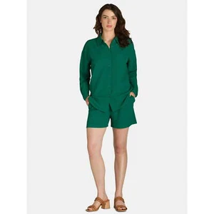 Nine.Eight Shirt and Pull On Shorts Set Women's Green Polyester, Size Small - Picture 1 of 5