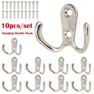 10pcs Vintage Hanging Double Hook Clothes Hat Coat Robe Wall Door Hangers Hooks - Picture 1 of 8