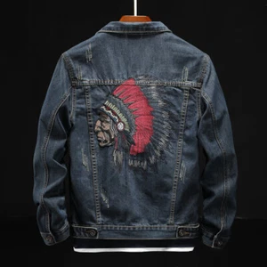 Giacca denim ricamata indiana nuova uomo giacca vintage trend cappotto casual - Foto 1 di 7