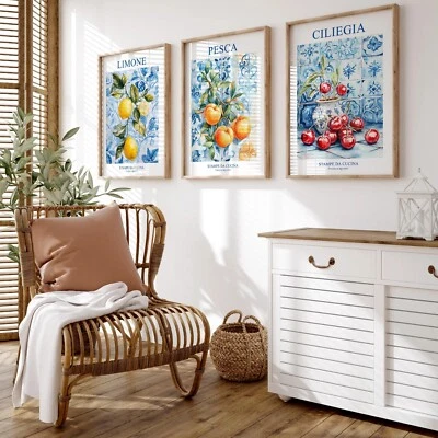 Italian Fruit Kitchen Wall Art Set of 3, Lemon Kitchen Decor Print Poster - Image 1 of 4