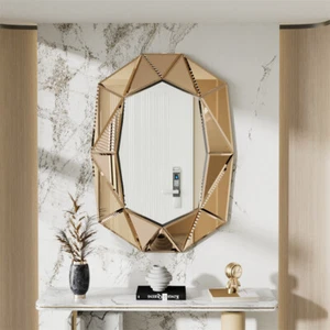 Gorgeous Wall Decor Mirrors Beveled Diamond 3D Edge Accent Mirror Silver Glass - Picture 1 of 16