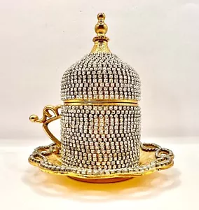 Luxury Turkish Golden Crystal Greek Arabic Coffee Cup With Saucer - Picture 1 of 17