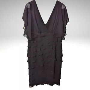 Adrianna Papell Sleeveless Shutter Pleat V Neck Dress Purple Sz 14 - Picture 1 of 7
