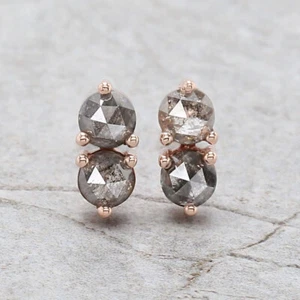 Round Salt and Pepper Diamond Earring 14K Rose White Yellow Gold Earring KD1187 - Picture 1 of 10