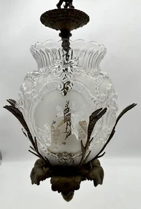 Antique Spanish Hummingbird Brass & Glass Chandelier Pendant Light Made In Spain - Picture 1 of 22