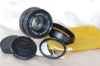 SUPERBE objectif M42 58mm f2 HELIOS 44M-6, bouchon, filtre, pare-soleil, housse - Photo 1/4