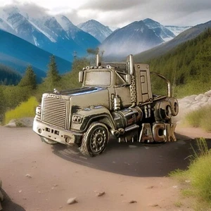 Camión Mack de latón macizo dorado semi camionero tractor remolque hebilla de cinturón de colección - Imagen 1 de 3