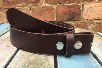 Dark Brown Leather Press Stud Snap Belt Choice of Widths Handmade Real Leather - Image 1 of 4