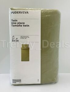 Ikea PUDERVIVA Twin Duvet Cover w/ Pillowcase Set 100% Linen Olive Green - NEW