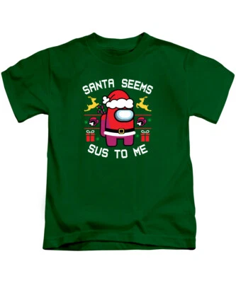 Santa Seems Sus Kids Christmas T-Shirt Xmas Among Us Childrens Tee Top  - Image 1 of 3