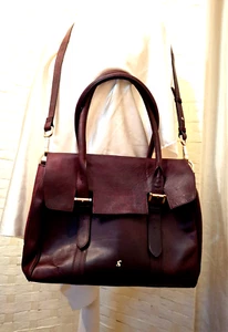 JOULES REAL LEATHER Crossbody Shoulder Bag SATCHEL Oxblood Tan Medium - Picture 1 of 20