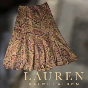 Lauren RL Women's 100% Silk Tulip Midi Skirt Purple Brown Red Green Paisley 8 - Picture 1 of 8
