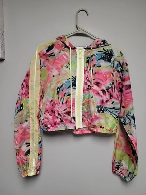 Chaqueta cortavientos Juicy Couture para mujer grande con cremallera sudadera con capucha neón floral ligera Foto 1 de 4