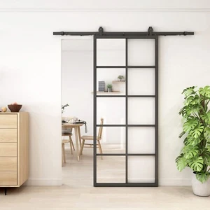 36"x84" Clear Glass Sliding Barn Door Modern Door with hardware, Easy Assembly - Picture 1 of 5