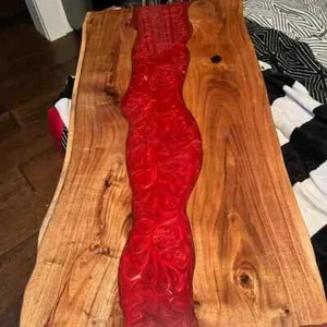 River Epoxy Dining Table, Acacia Wood Table Top, Handmade Furniture Decor - Picture 1 of 8