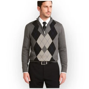 NWT APT.9 Men’s Argyle 1/4 Zip Sweater XL Gray Charcoal Merino Wool Blend - Picture 1 of 9
