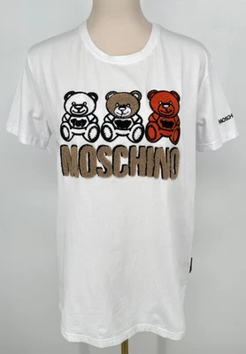 Moschino womens size L Tee 3 Teddy Bear embroidered T-Shirt white 3D sherpa logo - Image 1 of 4