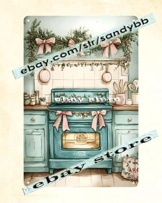 Green Kitchen Scene Tin Sign Rustic Holiday Home Art - Image 1 of 4