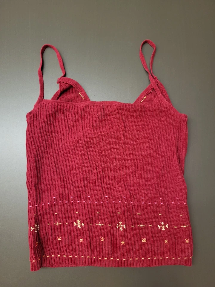 Vintage J.Crew Womens Sz XS Red Embroidered Smocked V- Neck Camisole - Image 1 of 3