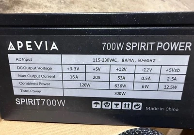 Apevia ATX-SP700W Spirit Switching Power Supply 115-230V - Image 1 of 3