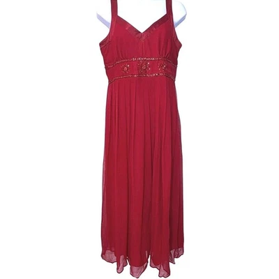 Vestido de cóctel de seda rojo de colección 10P (se adapta a 4) Babydoll adornado con lentejuelas navideñas Y2K Foto 1 de 4